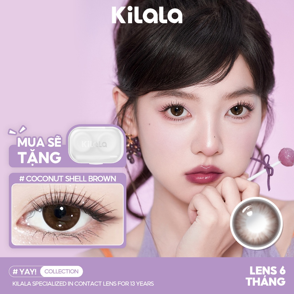 Kính áp tròng Kilala màu nâu Coconut Shell Brown lens cận 6 tháng DIA ...