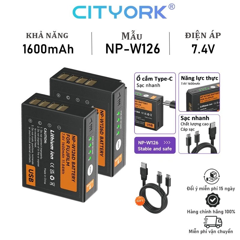 CITYORK 2-pack NP-W126 1200mAh vervangende batterij en LCD-oplader Compatibel met Fujifilm X100F, X100V, X-A1/ A2/ A3/ A5/ A7/ A10, X-E2/ E2S, X-H1X-Pro2/ Pro3, X - T1 /T2/ T3 / T10/ T20/ T30