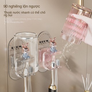Kệ bàn chải dán tường nhựa trong suốt kèm cốc kèm miếng dán Toothbrush holder with cup and stickers【Chiosala12】