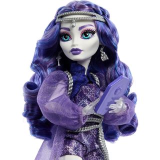 Monster High Spectra Vondergeist Doll với thú cưng Ferret Rhuen và phụ kiện như ba lô, máy tính bảng, đồ ăn nhẹ và hơn thế nữa HXH77