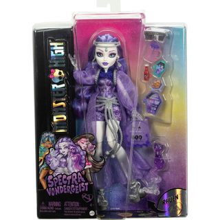 Monster High Spectra Vondergeist Doll với thú cưng Ferret Rhuen và phụ kiện như ba lô, máy tính bảng, đồ ăn nhẹ và hơn thế nữa HXH77