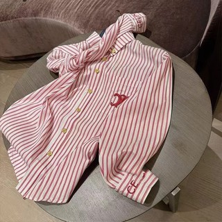 Áo sơ mi dài tay nữ thời trang Hàn Quốc retro dáng rộng thêu sọc