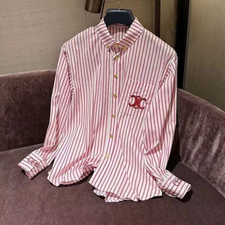 Áo sơ mi dài tay nữ thời trang Hàn Quốc retro dáng rộng thêu sọc