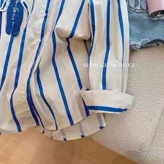 Áo sơ mi sọc cổ áo dài tay thời trang nữ Hàn Quốc