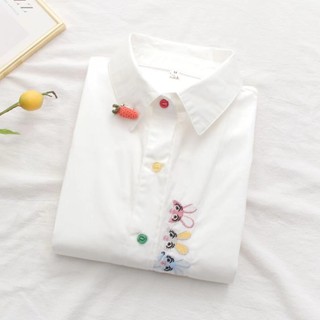 Áo sơ mi thêu cổ áo dài tay thời trang nữ Hàn Quốc