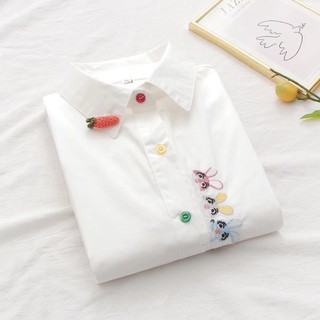Áo sơ mi thêu cổ áo dài tay thời trang nữ Hàn Quốc