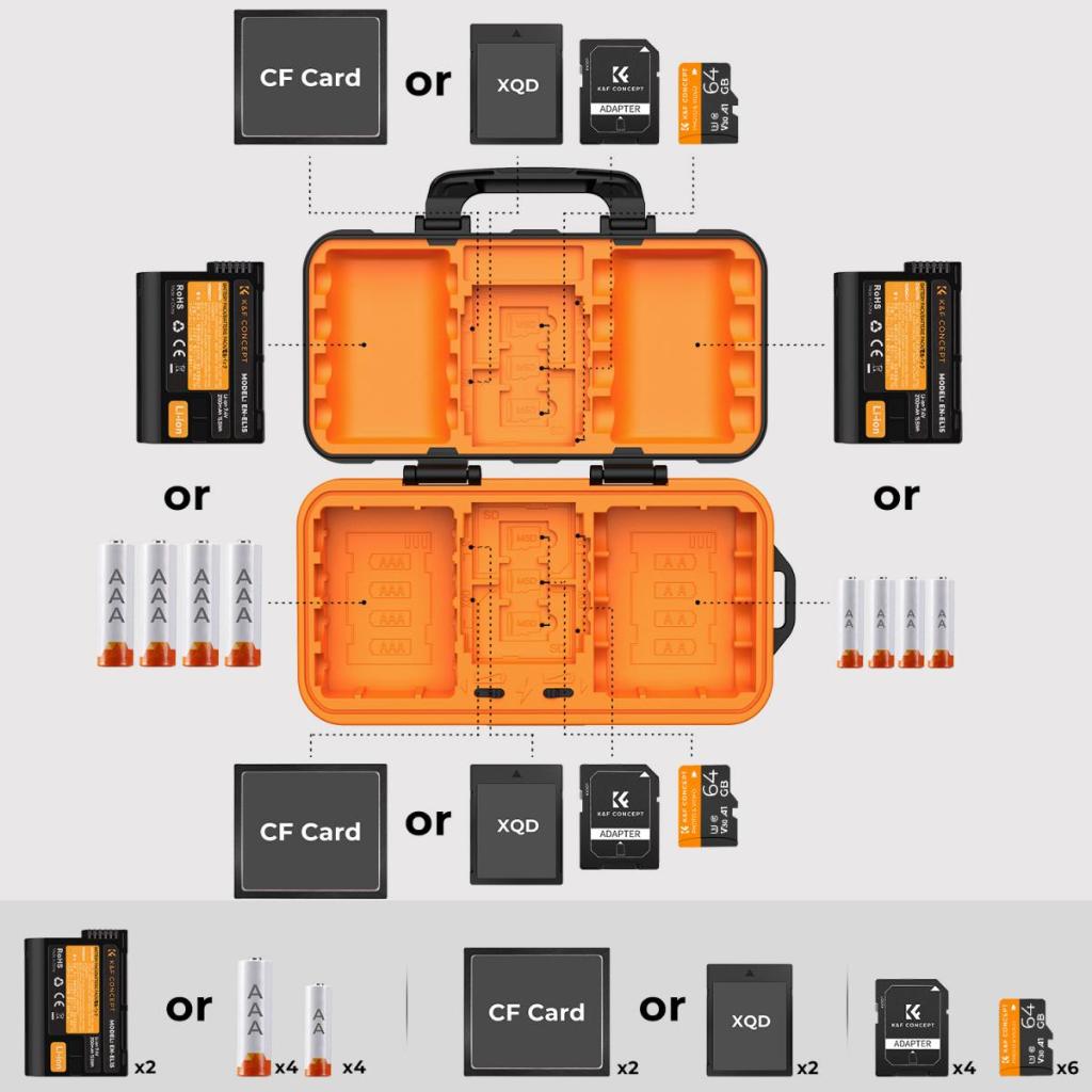 Hộp đựng thẻ SD pin máy ảnh K & F Concept cho 4 thẻ SD, 2 pin máy ảnh, 6 TF, 2 thẻ CF hoặc 2 XQD, Vỏ chống nước và chống sốc, Phụ kiện máy ảnh | BigBuy360 - bigbuy360.vn