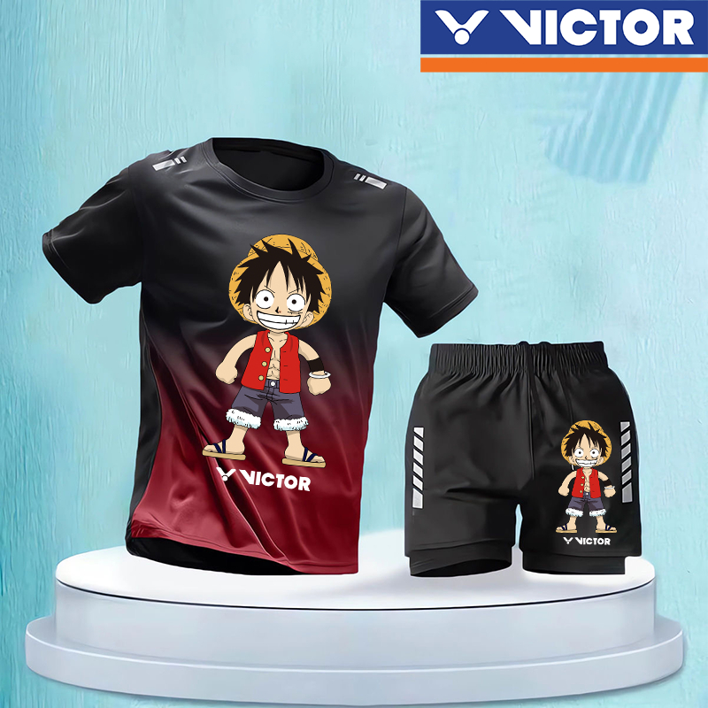Bộ đồ cầu lông Victor 2024 Áo thun thể thao mới Nam Ice Silk Quần áo khô nhanh Bộ đồ chạy bộ mùa hè mỏng tay ngắn Quần áo thể dục Bóng rổ Quần áo cầu lông + Quần Short