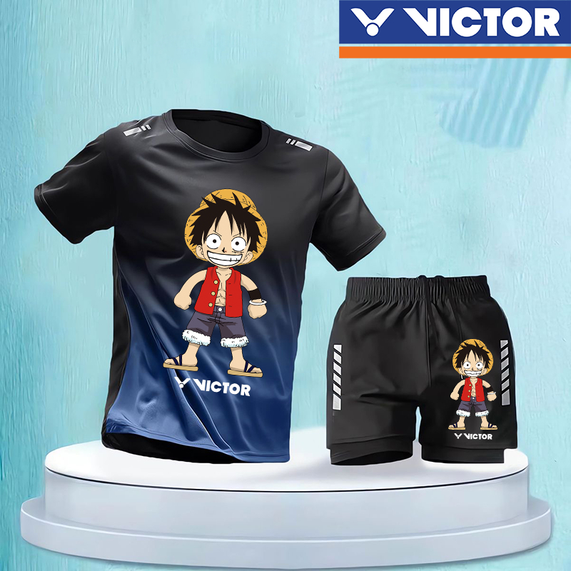 Bộ đồ cầu lông Victor 2024 Áo thun thể thao mới Nam Ice Silk Quần áo khô nhanh Bộ đồ chạy bộ mùa hè mỏng tay ngắn Quần áo thể dục Bóng rổ Quần áo cầu lông + Quần Short