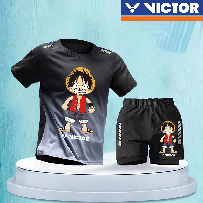 Bộ đồ cầu lông Victor 2024 Áo thun thể thao mới Nam Ice Silk Quần áo khô nhanh Bộ đồ chạy bộ mùa hè mỏng tay ngắn Quần áo thể dục Bóng rổ Quần áo cầu lông + Quần Short