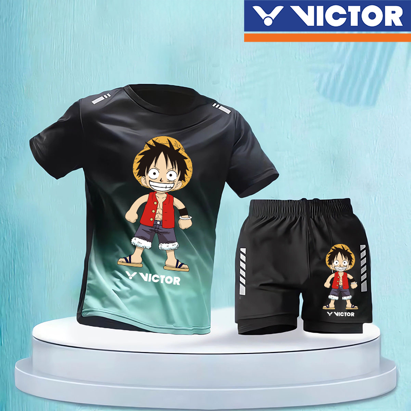 Bộ đồ cầu lông Victor 2024 Áo thun thể thao mới Nam Ice Silk Quần áo khô nhanh Bộ đồ chạy bộ mùa hè mỏng tay ngắn Quần áo thể dục Bóng rổ Quần áo cầu lông + Quần Short