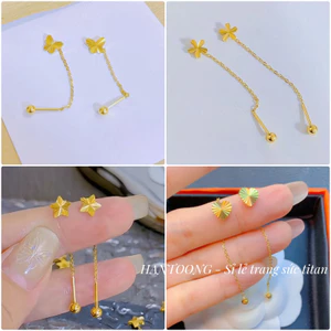 Bông tai nữ làm bằng titan không gỉ mạ vàng 18k thiết kế dáng dài nhiều kiểu dáng xinh xắn trẻ trung