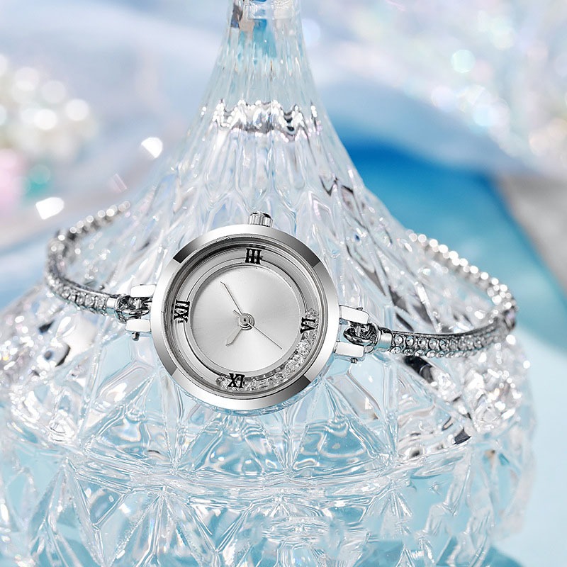 3 Cái / bộ Đồng Hồ Nữ Một Đồng Hồ Vòng Tay Kim Cương Cuộn Cao Cấp Phù Hợp Với Dây Đeo Tinh Tế Một Khí Chất Mới Chảy Cát Thạch Anh Đồng Hồ Nữ