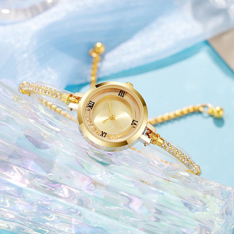 3 Cái / bộ Đồng Hồ Nữ Một Đồng Hồ Vòng Tay Kim Cương Cuộn Cao Cấp Phù Hợp Với Dây Đeo Tinh Tế Một Khí Chất Mới Chảy Cát Thạch Anh Đồng Hồ Nữ