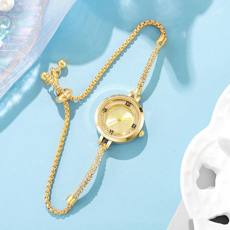 3 Cái / bộ Đồng Hồ Nữ Một Đồng Hồ Vòng Tay Kim Cương Cuộn Cao Cấp Phù Hợp Với Dây Đeo Tinh Tế Một Khí Chất Mới Chảy Cát Thạch Anh Đồng Hồ Nữ