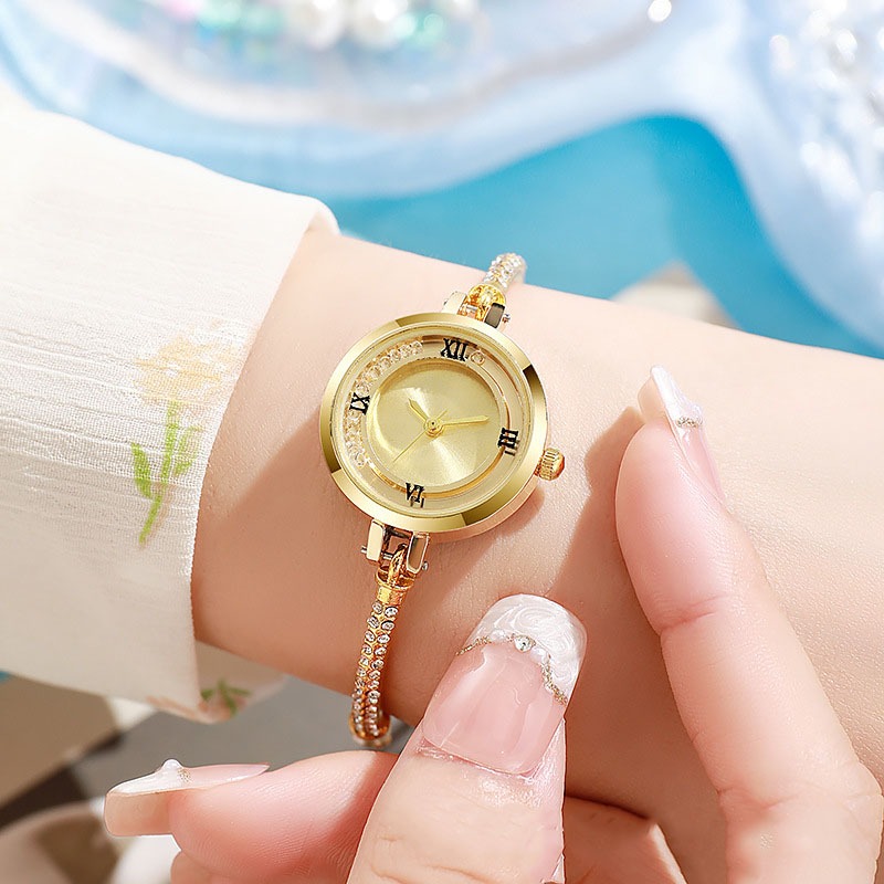 3 Cái / bộ Đồng Hồ Nữ Một Đồng Hồ Vòng Tay Kim Cương Cuộn Cao Cấp Phù Hợp Với Dây Đeo Tinh Tế Một Khí Chất Mới Chảy Cát Thạch Anh Đồng Hồ Nữ