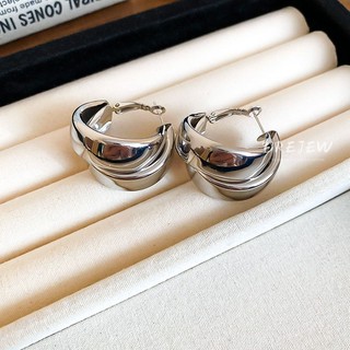 DREJEW Bông tai tròn hai lớp thời trang Châu Âu và Mỹ Bông tai thiết kế phong cách kim loại lạnh lùng Bông tai khí chất đơn giản bông tai