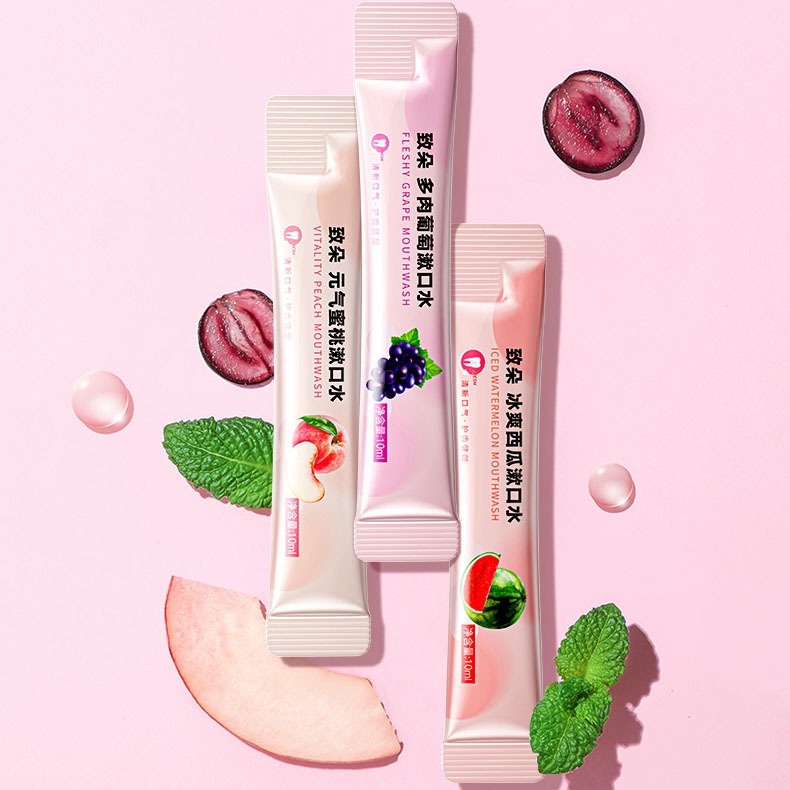 Nước súc miệng thơm PHUMVISY Chăm sóc tươi hương vị trái cây Nước súc miệng Di động tươi Túi dùng một lần Nước súc miệng