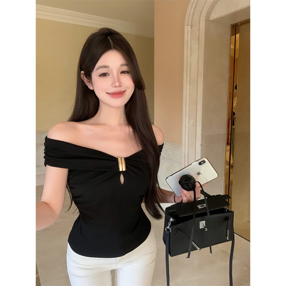 【BANKO】Áo thun ngắn tay quây màu đen gợi cảm mùa hè dành cho nữ màu đen gợi cảm dành cho nữ