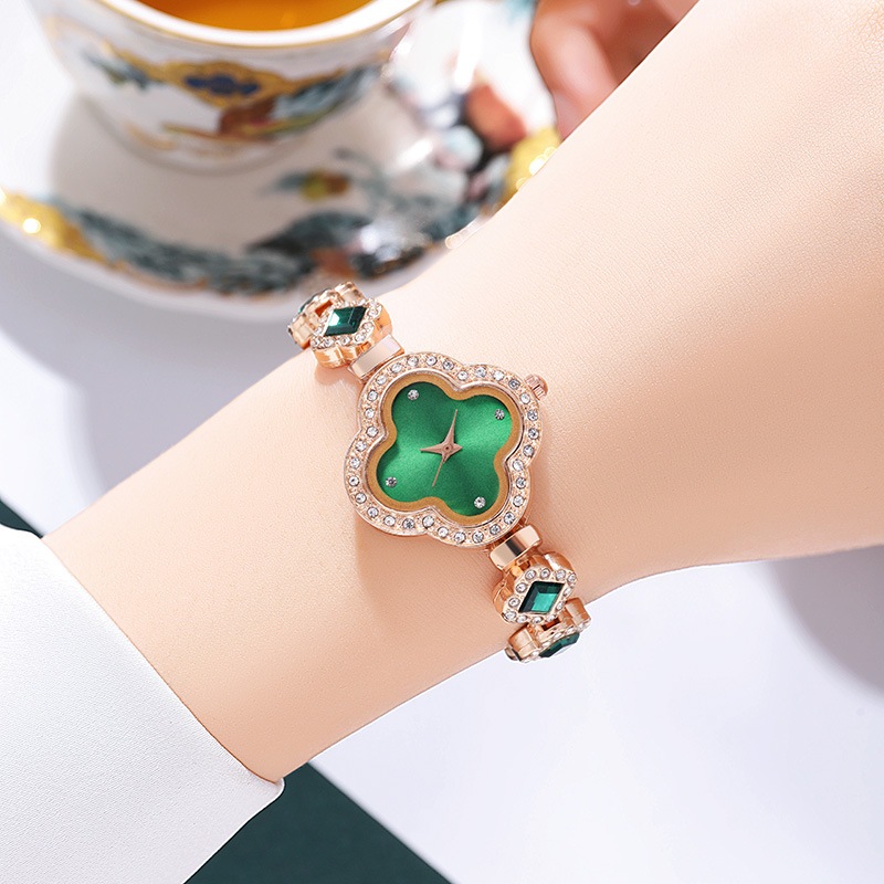 Đồng hồ nữ Vỏ bọc đồng hồ đeo tay Đồng hồ đeo tay Dây đeo thạch anh có khảm kim cương Đồng hồ xanh thời trang