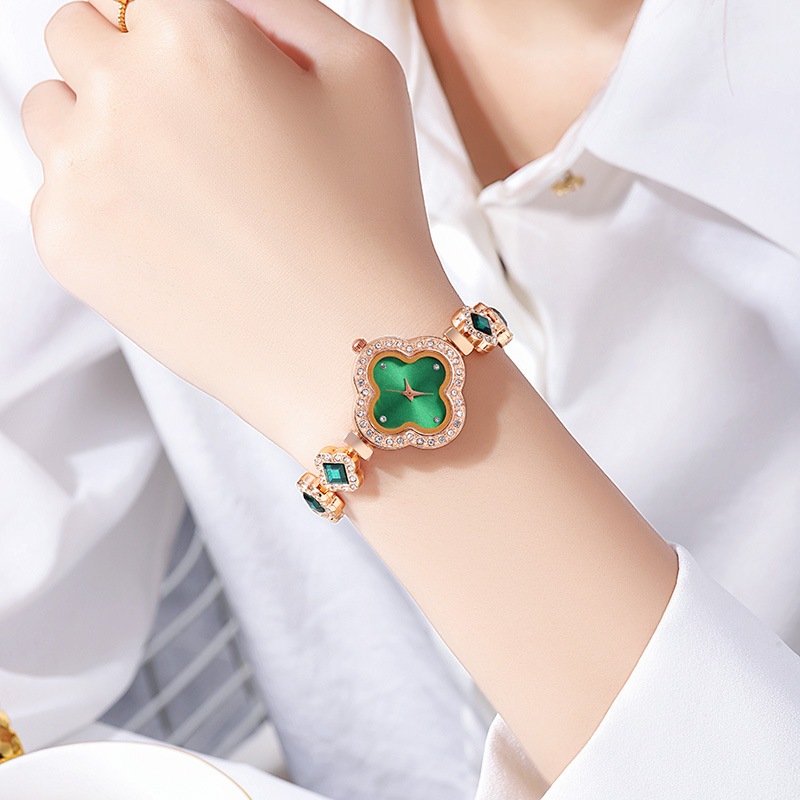 Đồng hồ nữ Vỏ bọc đồng hồ đeo tay Đồng hồ đeo tay Dây đeo thạch anh có khảm kim cương Đồng hồ xanh thời trang