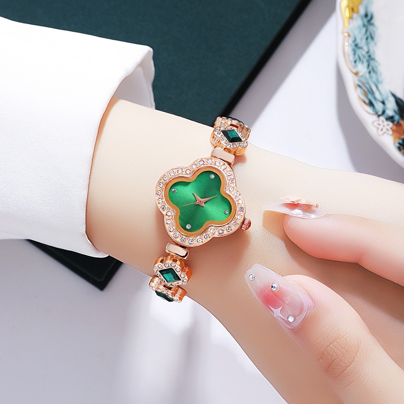 Đồng hồ nữ Vỏ bọc đồng hồ đeo tay Đồng hồ đeo tay Dây đeo thạch anh có khảm kim cương Đồng hồ xanh thời trang