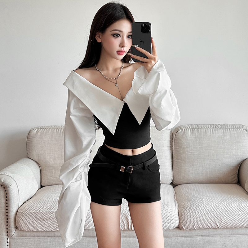 Cutenew Thường Ngày Dây Vest Một Vai Tay Dài Skinny Lưng Cá Tính Hot Chick Niche Thiết Kế Đa Năng Không Khí Phong Cách 2024 Nóng Mới