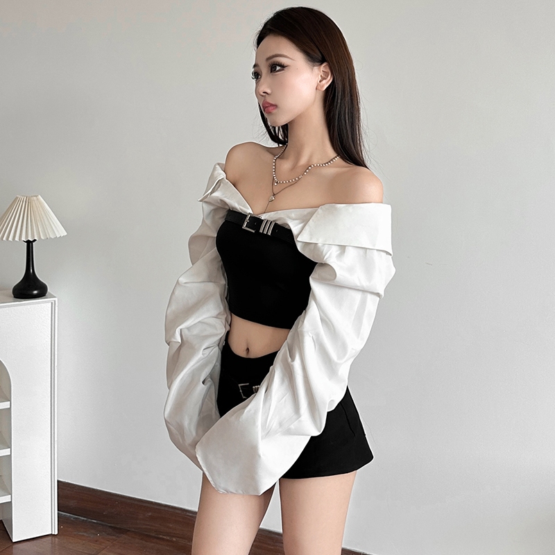 Cutenew Thường Ngày Dây Vest Một Vai Tay Dài Skinny Lưng Cá Tính Hot Chick Niche Thiết Kế Đa Năng Không Khí Phong Cách 2024 Nóng Mới