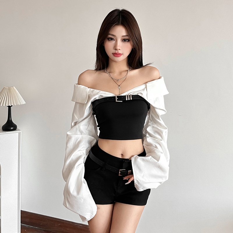 Cutenew Thường Ngày Dây Vest Một Vai Tay Dài Skinny Lưng Cá Tính Hot Chick Niche Thiết Kế Đa Năng Không Khí Phong Cách 2024 Nóng Mới