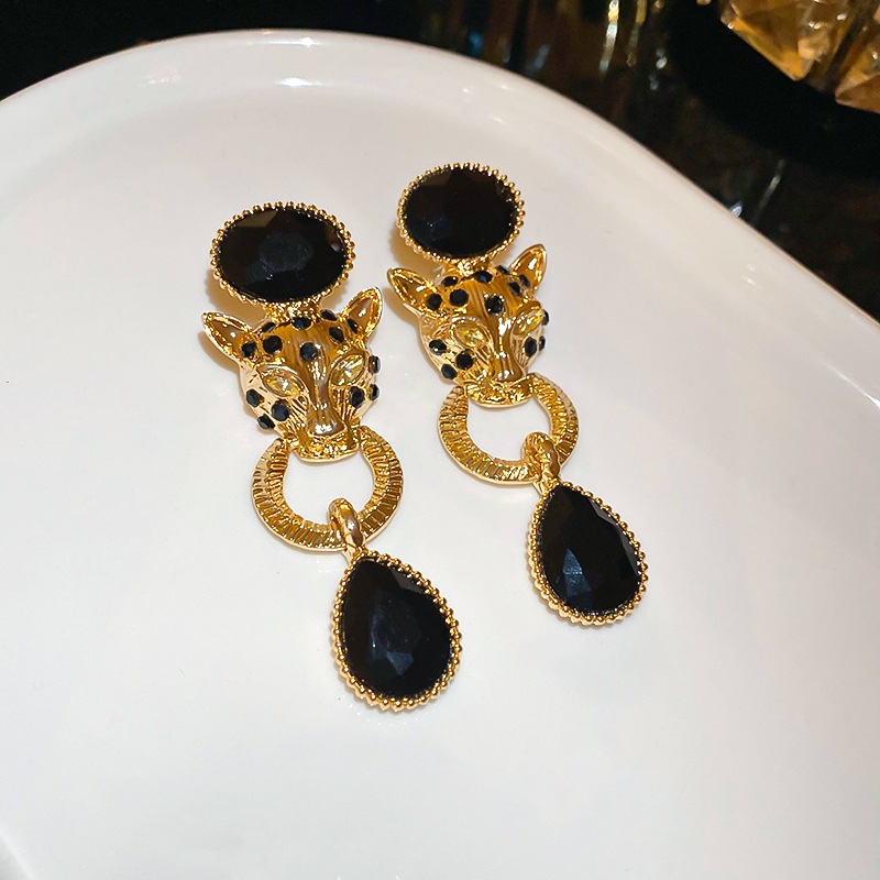 Kim bạc theo phong cách cổ xưa kim cương cheetah vòng bông tai nhẹ nhàng thời trang sang trọng khí chất bông tai retro cá tính cao cấp cảm giác bông tai
