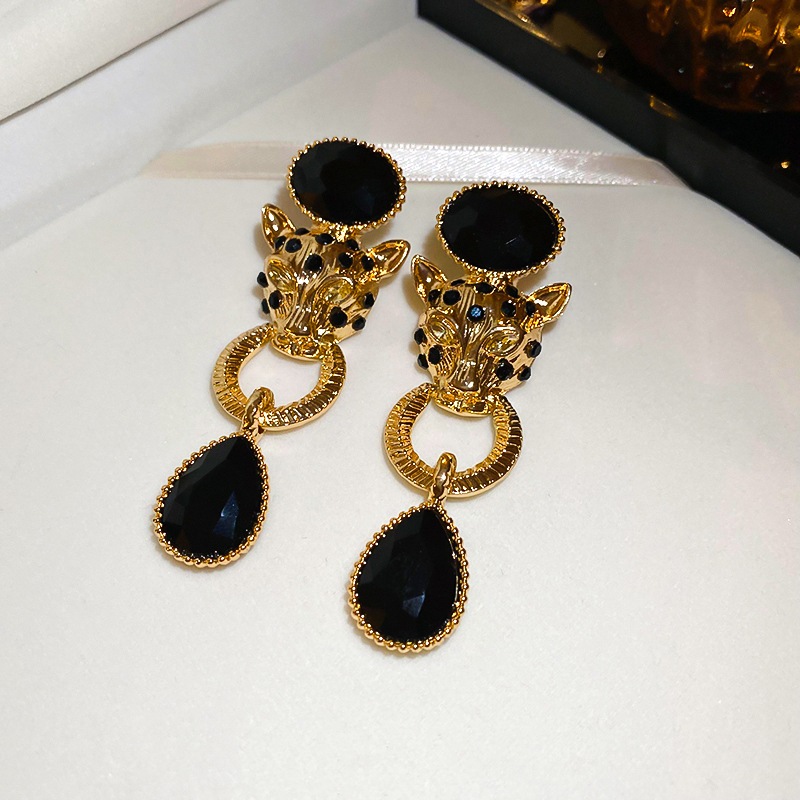 Kim bạc theo phong cách cổ xưa kim cương cheetah vòng bông tai nhẹ nhàng thời trang sang trọng khí chất bông tai retro cá tính cao cấp cảm giác bông tai