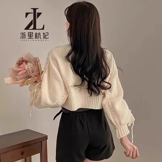 ZHELIHANGFEI Hàn Quốc Hàn Quốc sang trọng Pháp Phong cách nhẹ nhàng Thiết kế rỗng Tất cả các trận đấu Áo khoác dệt kim dài tay Nơ Áo khoác nữ