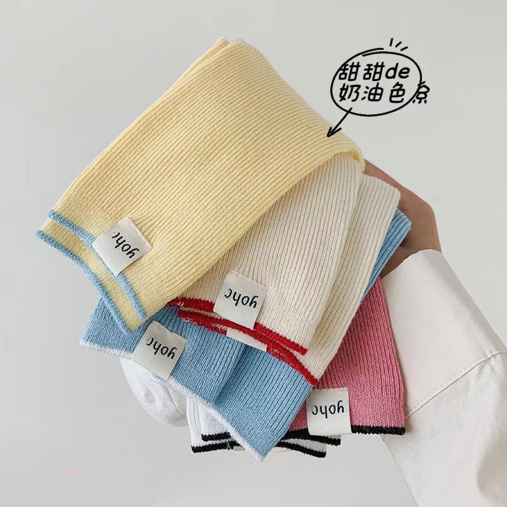 Tất Nữ ins Xuân Hè Gót Vải Anh Nhãn Màu Sắc Phù Hợp Giữa Ống Tất Màu Kẹo Niche Cotton Cọc