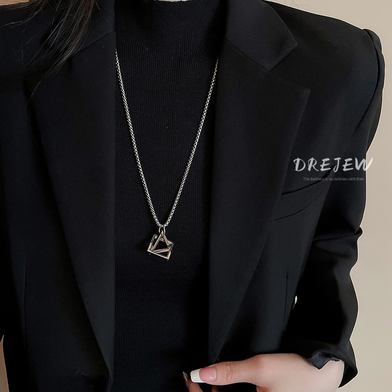 Ảnh DREJEW Thép không gỉ hình tam giác mặt dây chuyền vòng cổ thiết kế nặng nề trang sức cho nữ 2