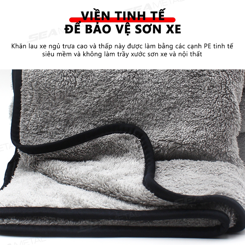 Khăn lau xe microfiber siêu mềm 120x50cm SEAMETAL, nâng cấp, chống trầy xước, dùng cho ô tô