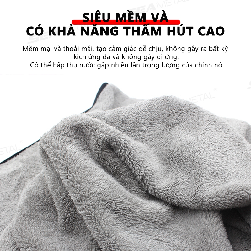 Khăn lau xe microfiber siêu mềm 120x50cm SEAMETAL, nâng cấp, chống trầy xước, dùng cho ô tô