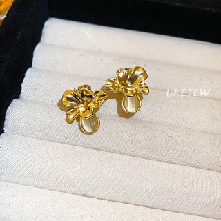 DREJEW Bạc kim loại ba chiều opal xếp li hoa bông tai bông tai bông tai thời trang sang trọng nhẹ nhàng