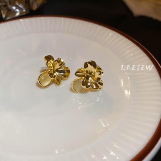 DREJEW Bạc kim loại ba chiều opal xếp li hoa bông tai bông tai bông tai thời trang sang trọng nhẹ nhàng