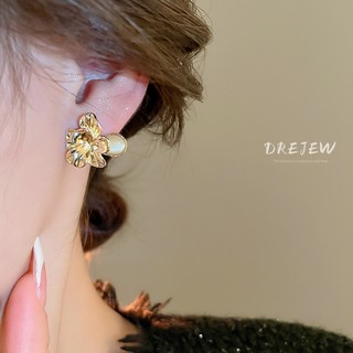 DREJEW Bạc kim loại ba chiều opal xếp li hoa bông tai bông tai bông tai thời trang sang trọng nhẹ nhàng
