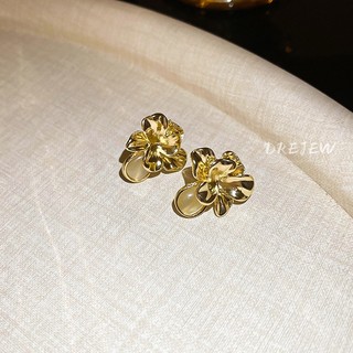 DREJEW Bạc kim loại ba chiều opal xếp li hoa bông tai bông tai bông tai thời trang sang trọng nhẹ nhàng