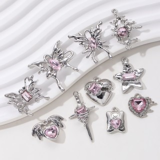 5 Chiếc Mới Hồng Bướm Ngôi Sao Trái Tim Mắt Men Quyến Rũ Y2k Màu Bạc Mặt Dây Để Làm Đồ Trang Sức Handmade