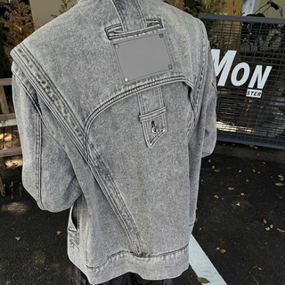 Áo khoác denim nam ESEA Áo khoác denim dáng rộng phong cách đường phố giản dị kiểu dáng chắp vá áo khoác xe máy chất lượng cao