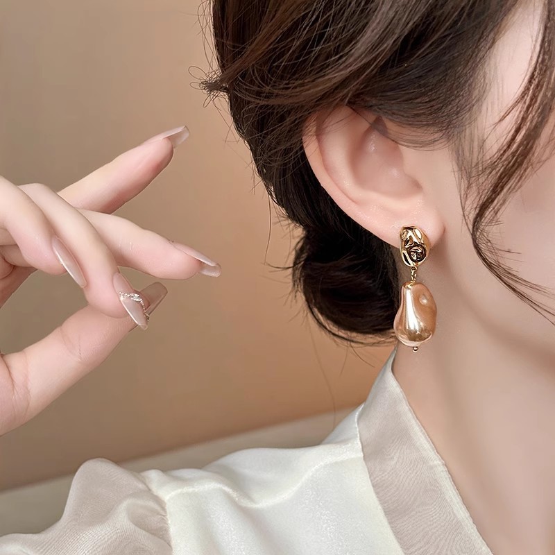 Bông tai ngọc trai phong cách Baroque dành cho nữ đinh tán tai hình học không đều