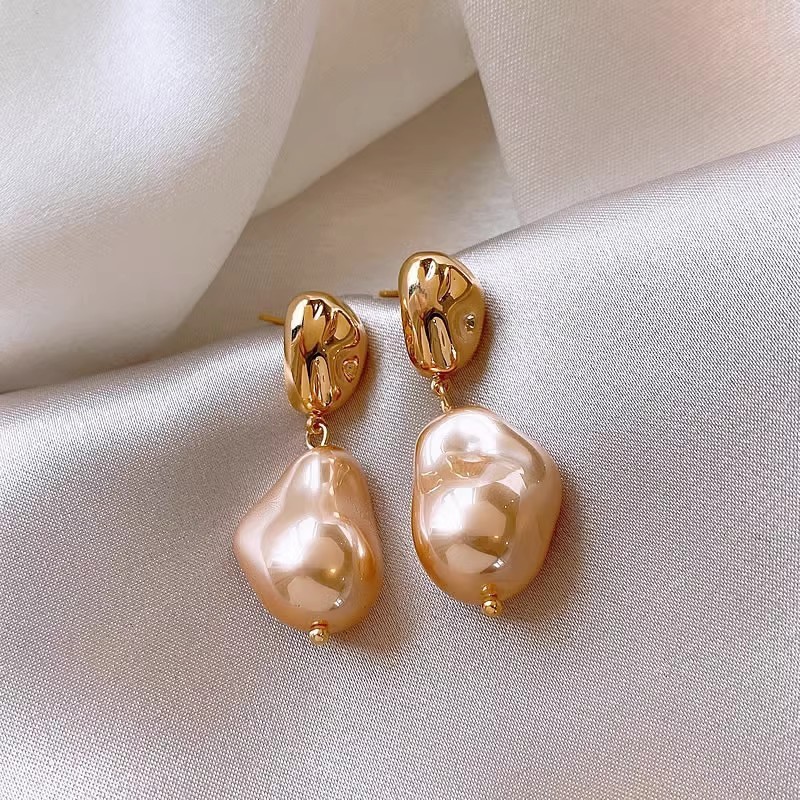 Bông tai ngọc trai phong cách Baroque dành cho nữ đinh tán tai hình học không đều