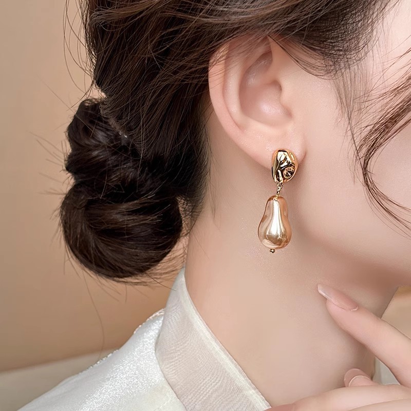 Bông tai ngọc trai phong cách Baroque dành cho nữ đinh tán tai hình học không đều