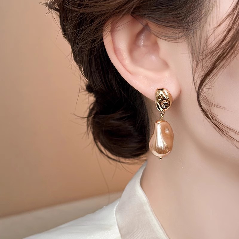 Bông tai ngọc trai phong cách Baroque dành cho nữ đinh tán tai hình học không đều
