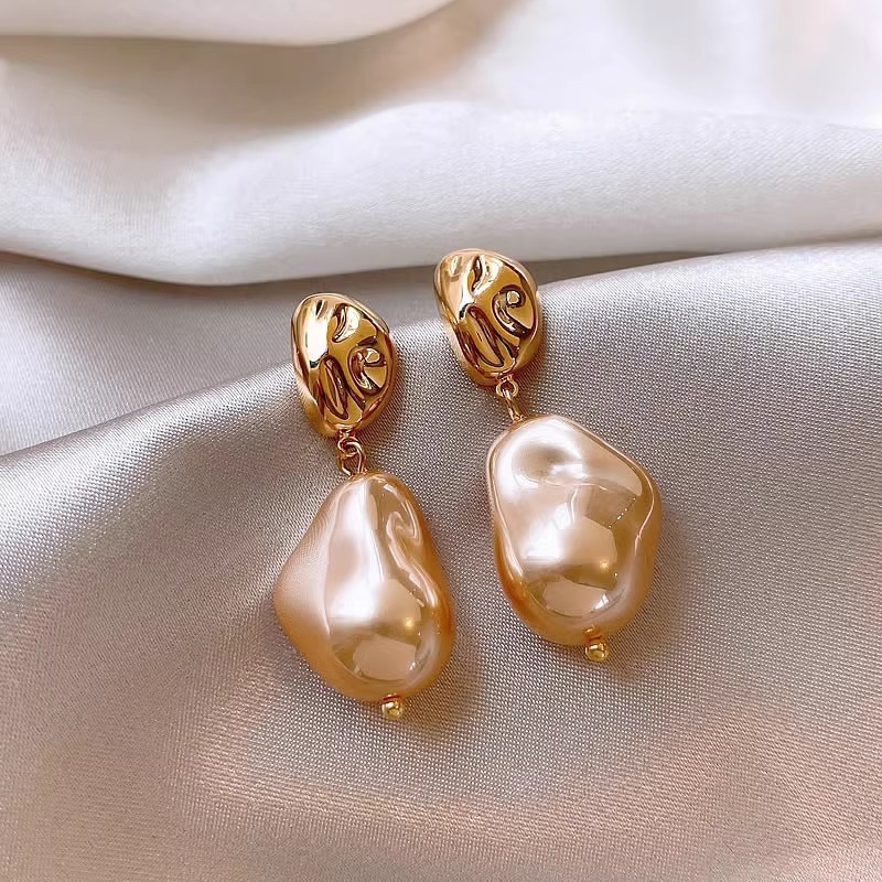 Bông tai ngọc trai phong cách Baroque dành cho nữ đinh tán tai hình học không đều