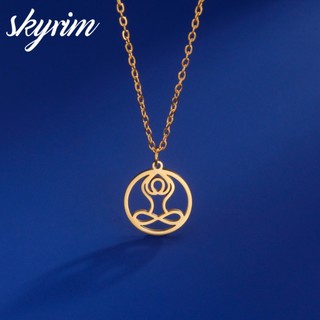 Skyrim Thép không gỉ Cross Legged Yoga Mặt dây chuyền xương đòn Vòng cổ Trang sức thời trang cho nữ
