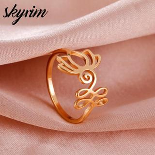 Nhẫn Sen Inox SKYRIM Cho Nữ Có Thể Giặt Không Phai Màu 18K Mạ Vàng Trang Sức Thời Trang