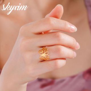 SKYRIM Nhẫn Nữ Bướm Họa Tiết Rỗng Titan Thép Không Gỉ Trang Sức Thời Trang